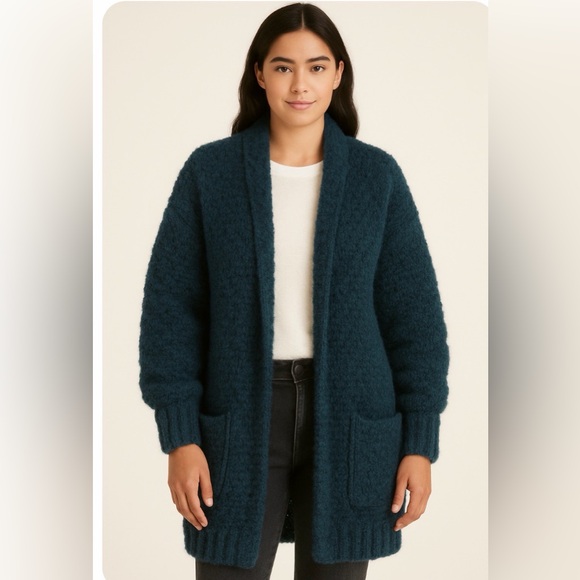 Cozy Casual Chunky long Cardigan Sweater Dark Teal Small/Medium - Picture 1 of 8